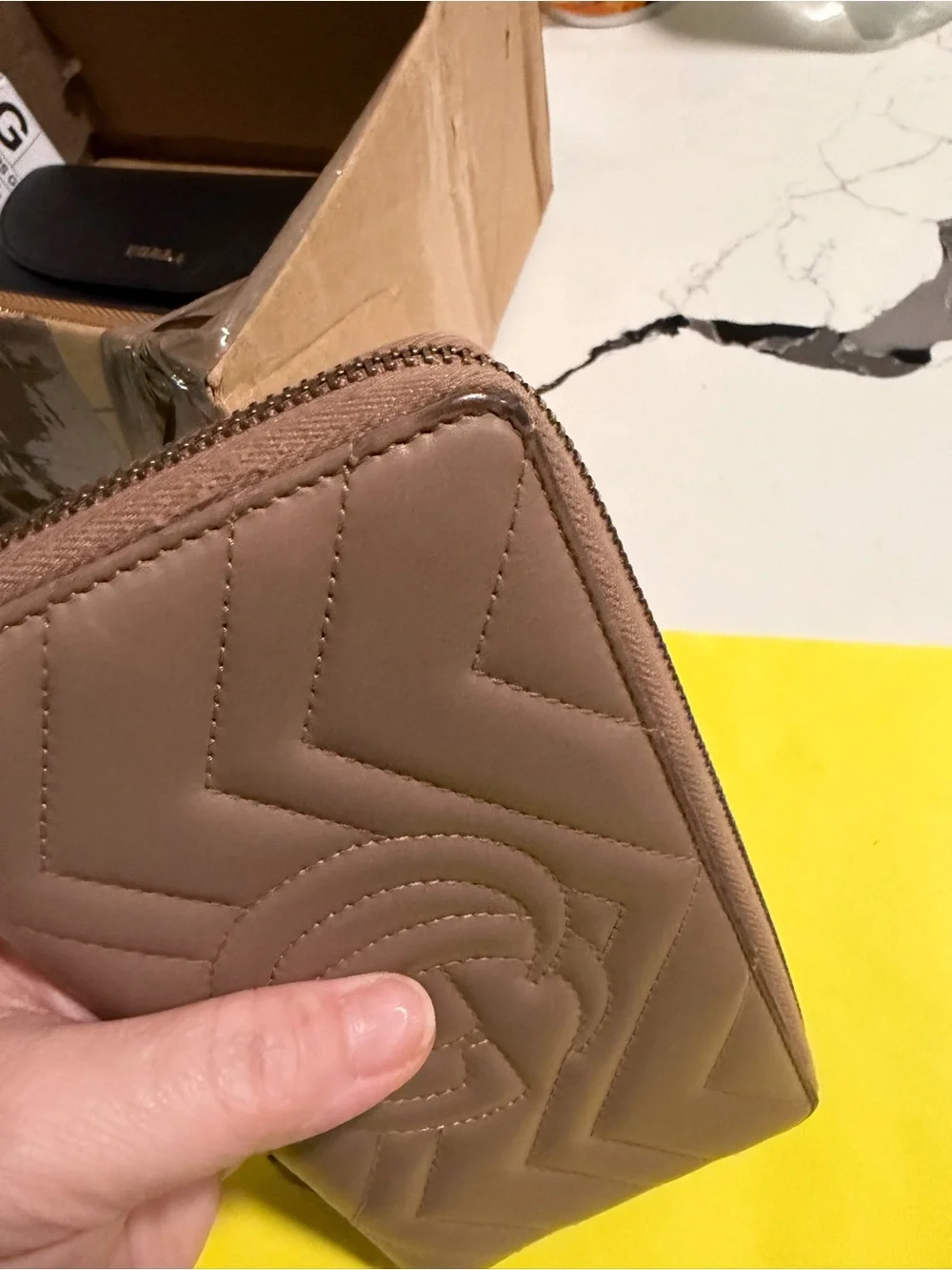 Gucci Taupe Chevron Quilted Continental Wallet with Gold GG
